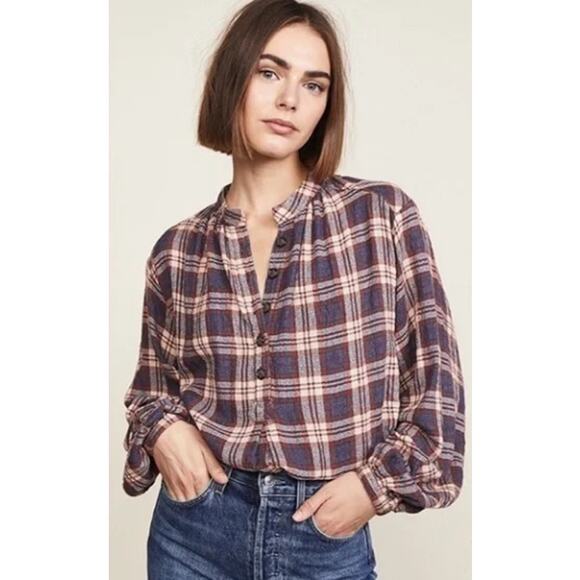Free People Northern Bound Plaid Button Up Flannel Pullover Top Womens Small - Picture 1 of 6